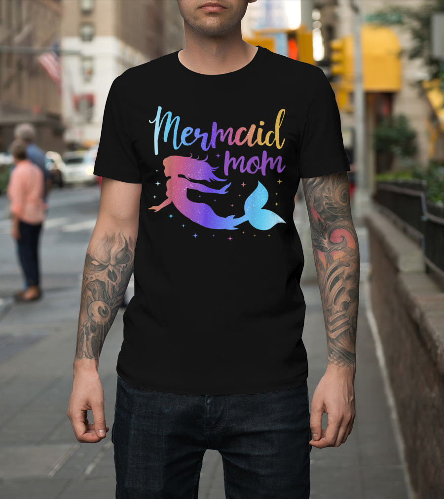 Mermaid Mom Rainbow Silhouette Birthday Party Matching T-Shirt