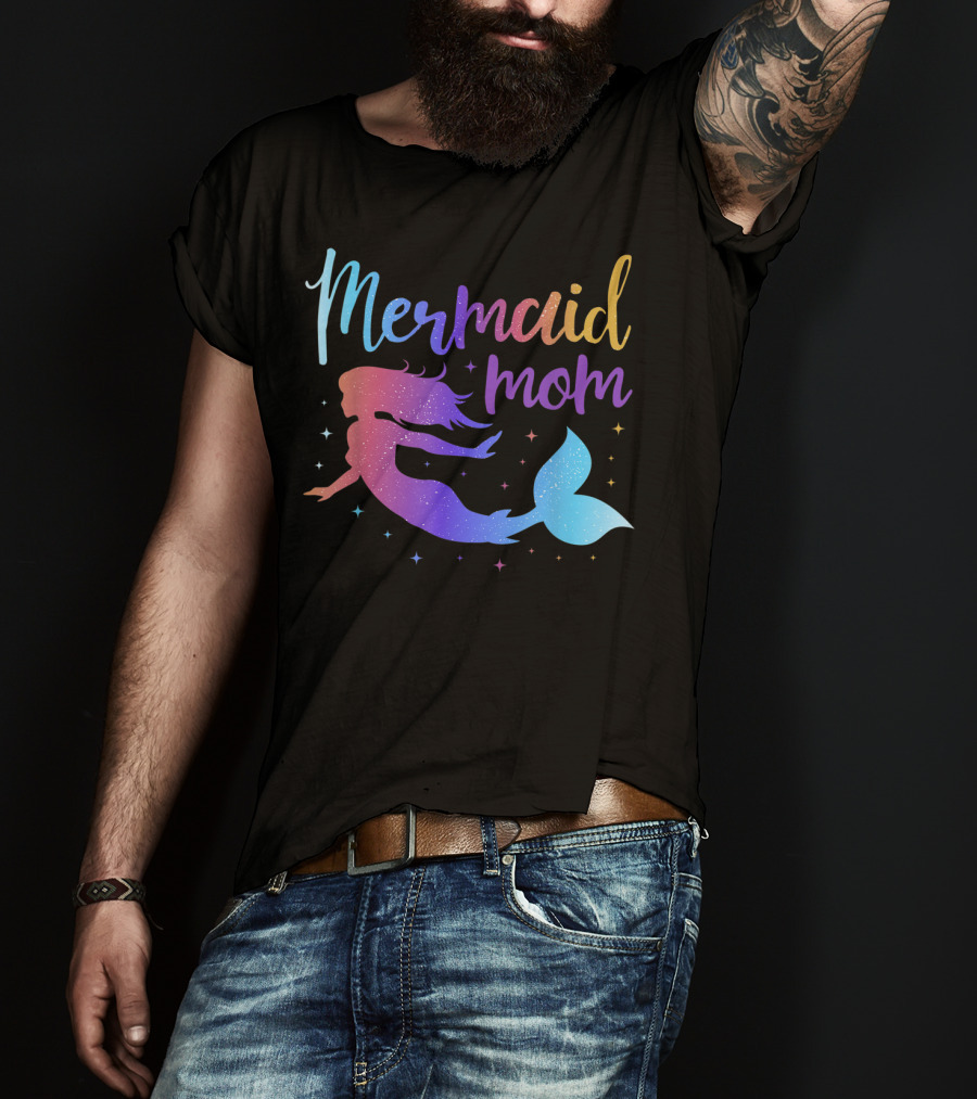 Mermaid Mom Rainbow Silhouette Birthday Party Matching T-Shirt