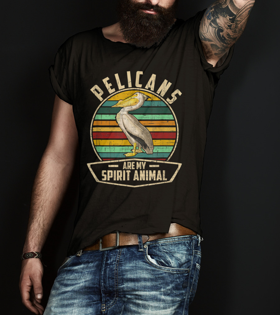 Pelicans Are My Spirit Animal Vintage Style Retro Stripes T-Shirt