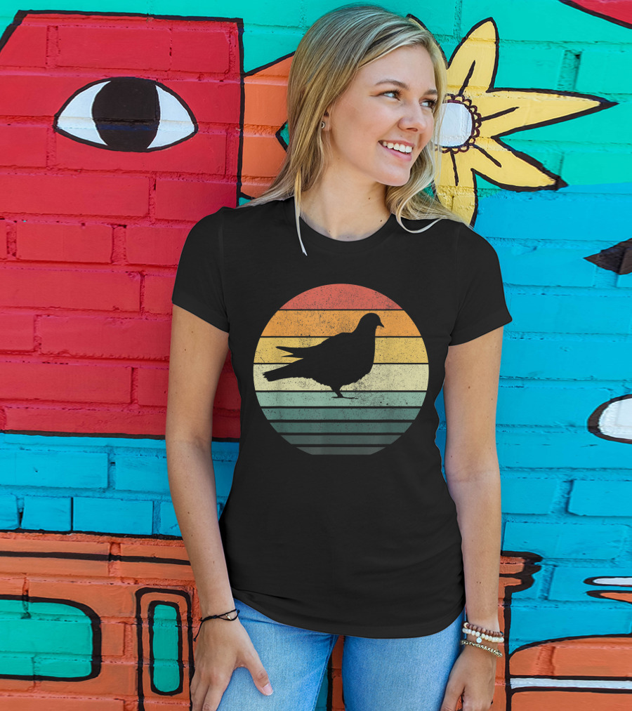 Pigeon Silhouette Vintage 70s Sunset Animal Natur Retro T-Shirt