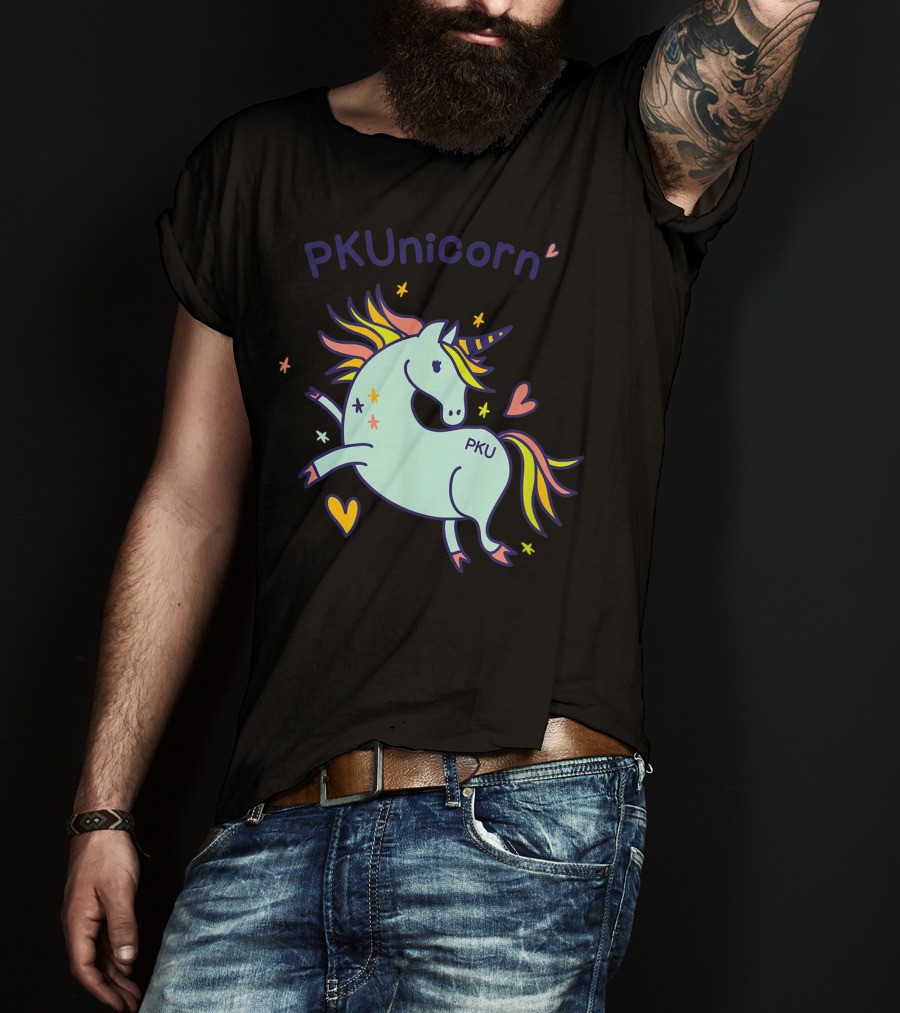 PKUnicorn PKU Awareness Cute Unicorn With Hearts And Stars T-Shirt