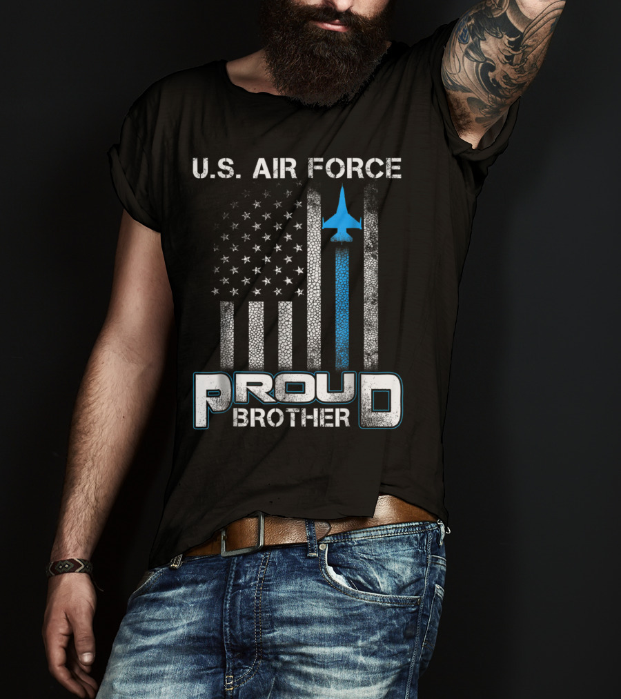 U.S. Air Force Proud Brother American Flag Blue Jet T-Shirt