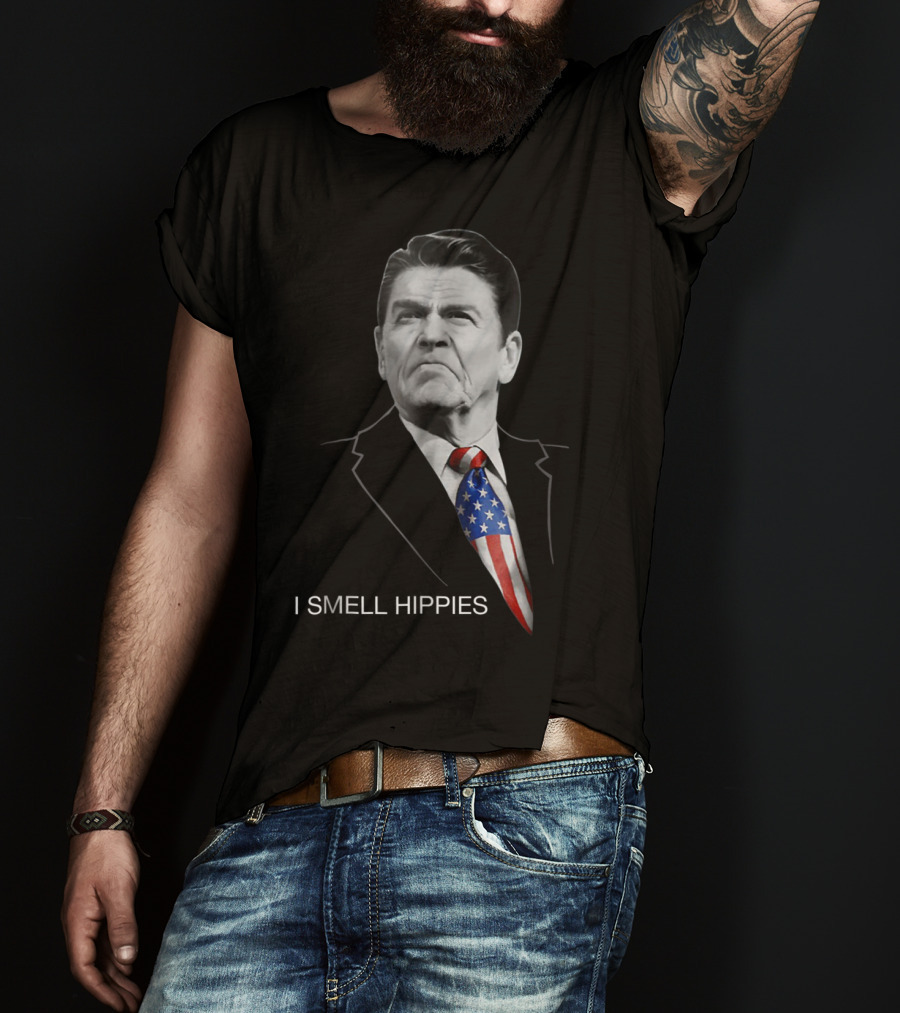 Ronald Reagan I Smell Hippies Patriotic Conservative T-Shirt