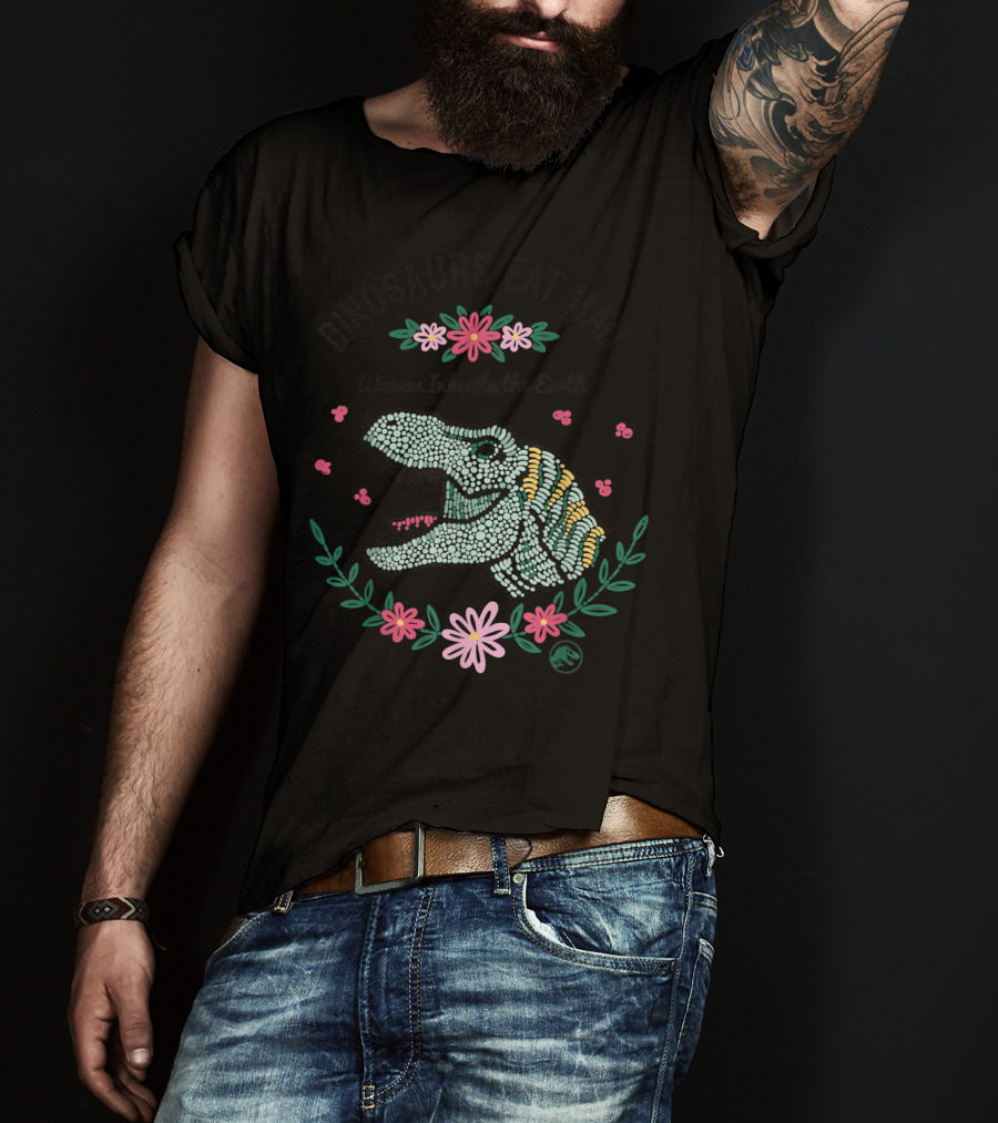 Jurassic Park Dinosaurs Eat Man Woman Inherits The Earth T-Rex Floral T-Shirt