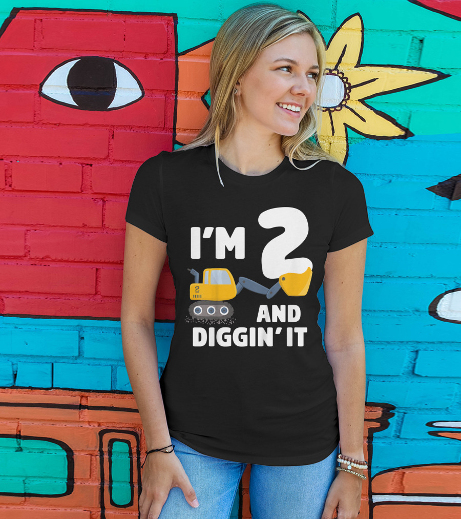 I'm 2 And Diggin' It Kids Construction Truck 2nd Birthday Boy T-Shirt