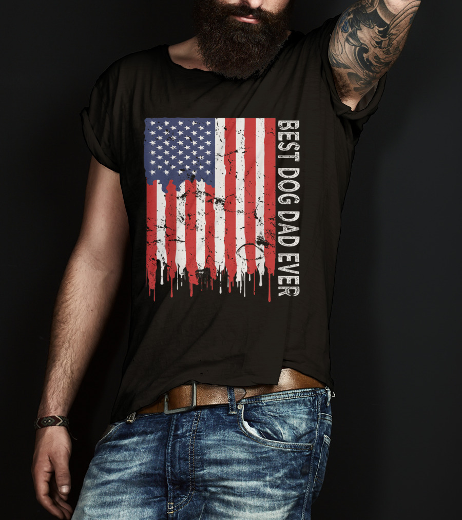 Best Dog Dad Ever American Flag Mens T-Shirt