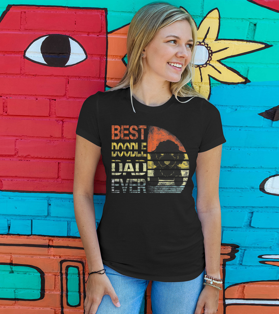 Best Doodle Dad Ever Vintage Gold Sunset Dog T-Shirt