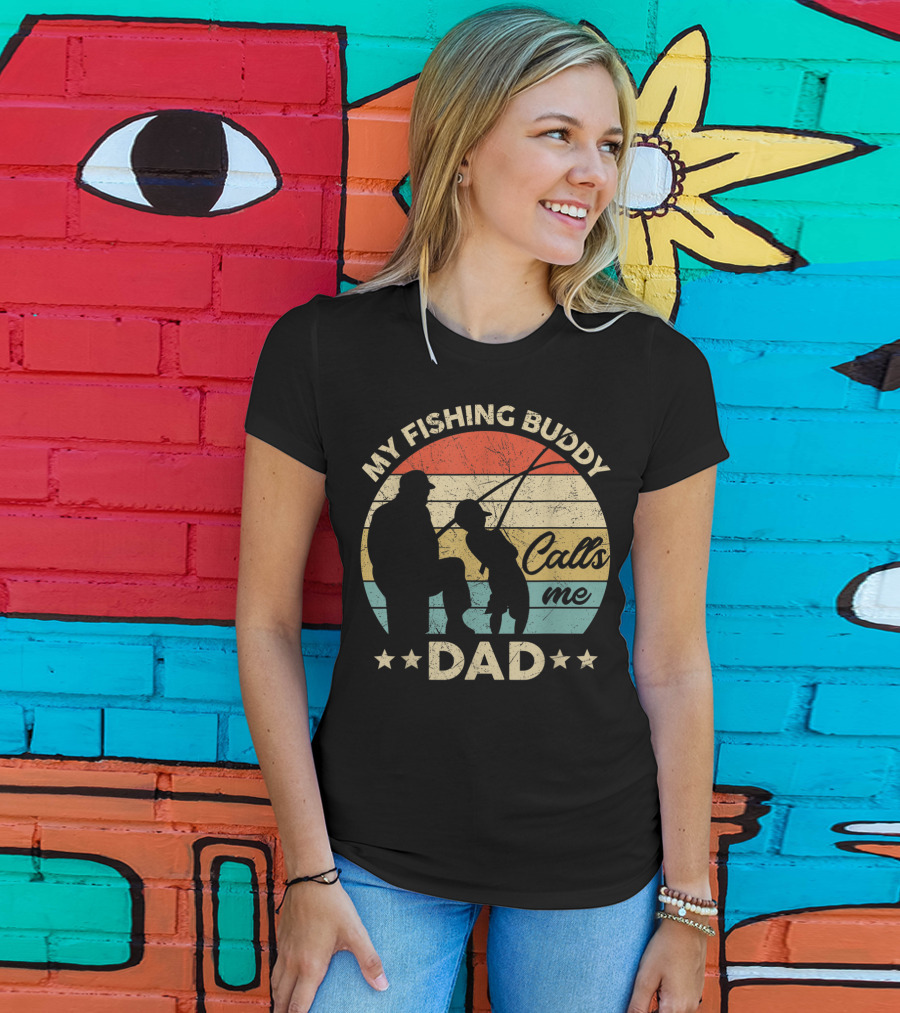 My Fishing Buddy Calls Me Dad Retro Stripes T-Shirt