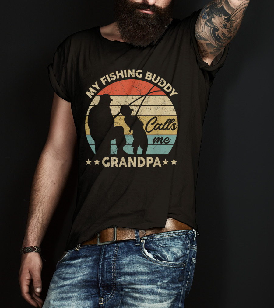 My Fishing Buddy Calls Me Grandpa Retro T-Shirt