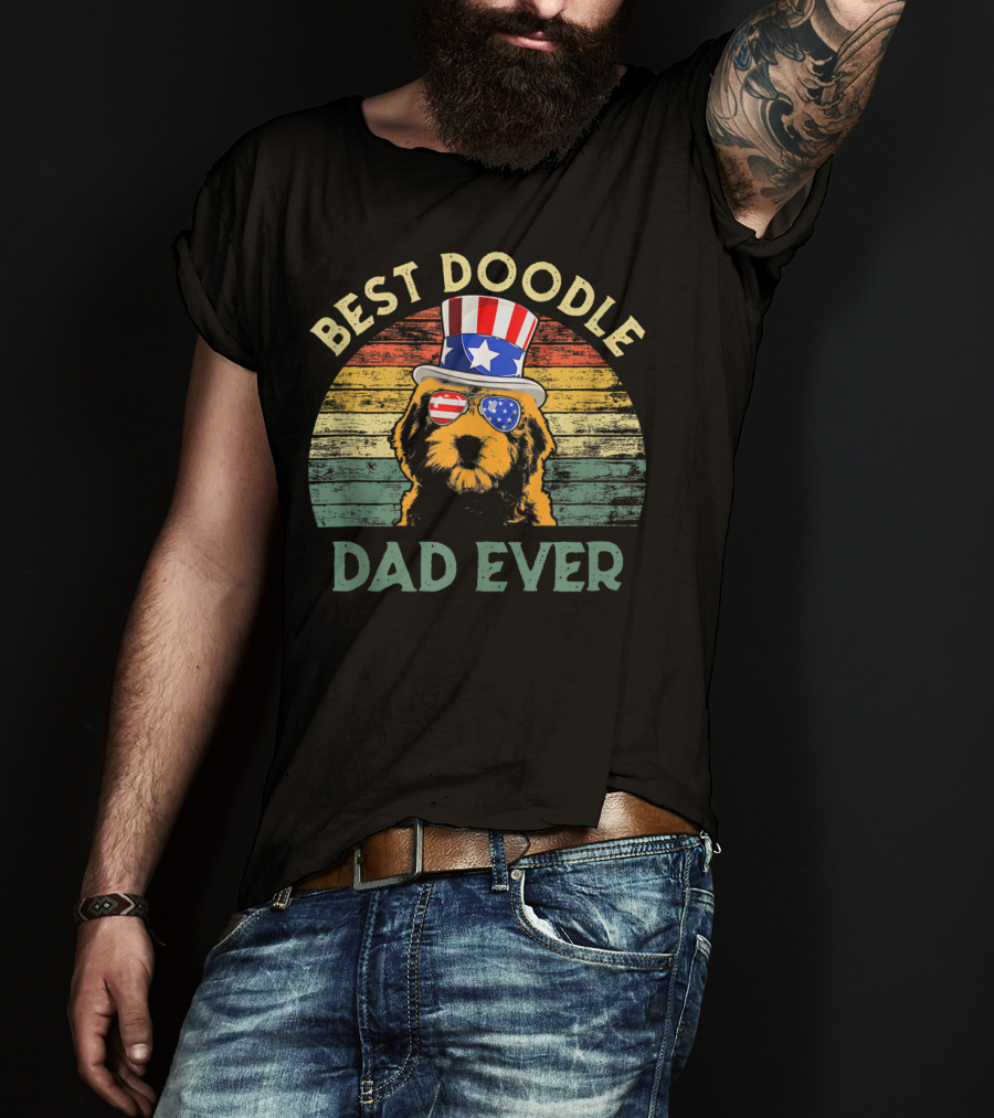 Best Doodle Dad Ever Patriotic Vintage Dog T-Shirt