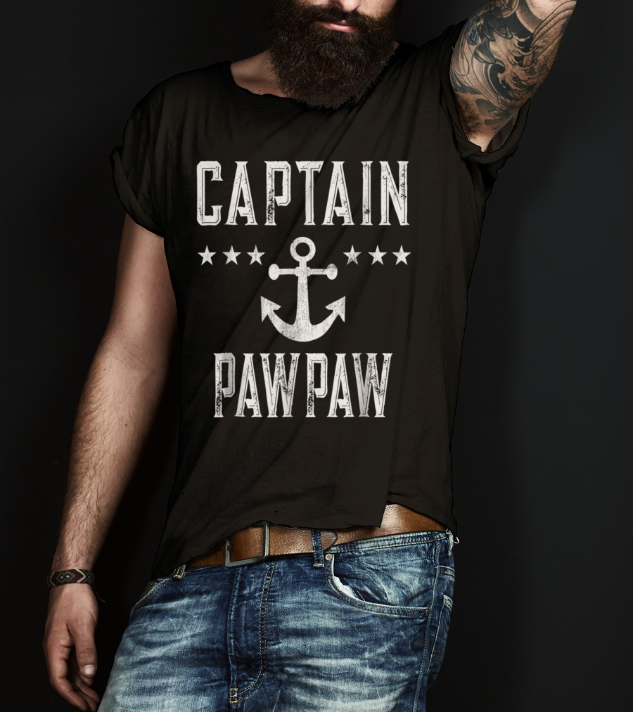 Captain PawPaw Nautical Anchor Stars Mens Vintage Family Cruise T-Shirt
