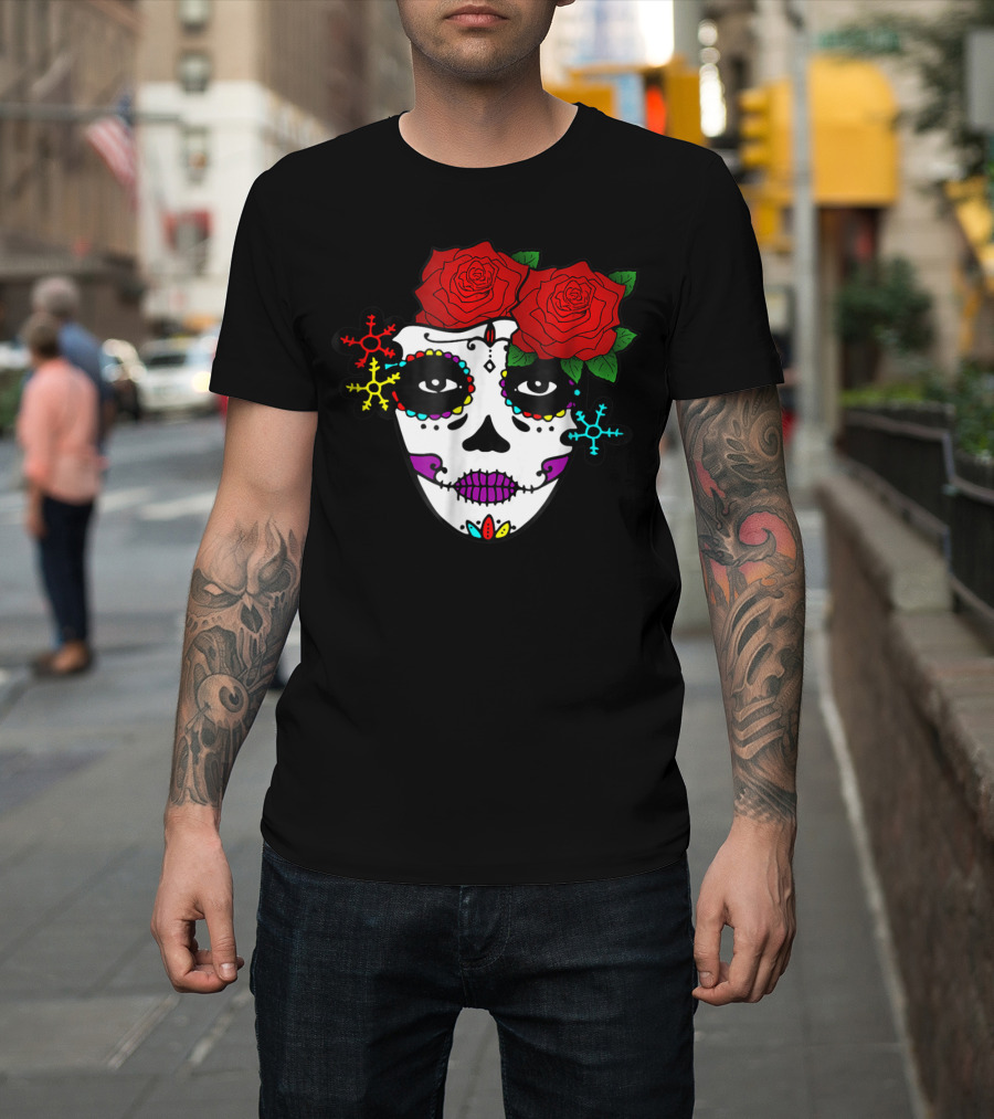 Mexican Day Of The Dead Colorful La Catrina With Roses T-Shirt