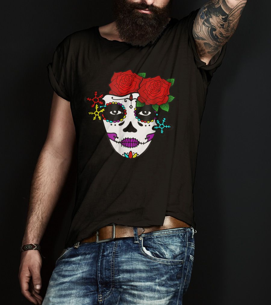Mexican Day Of The Dead Colorful La Catrina With Roses T-Shirt