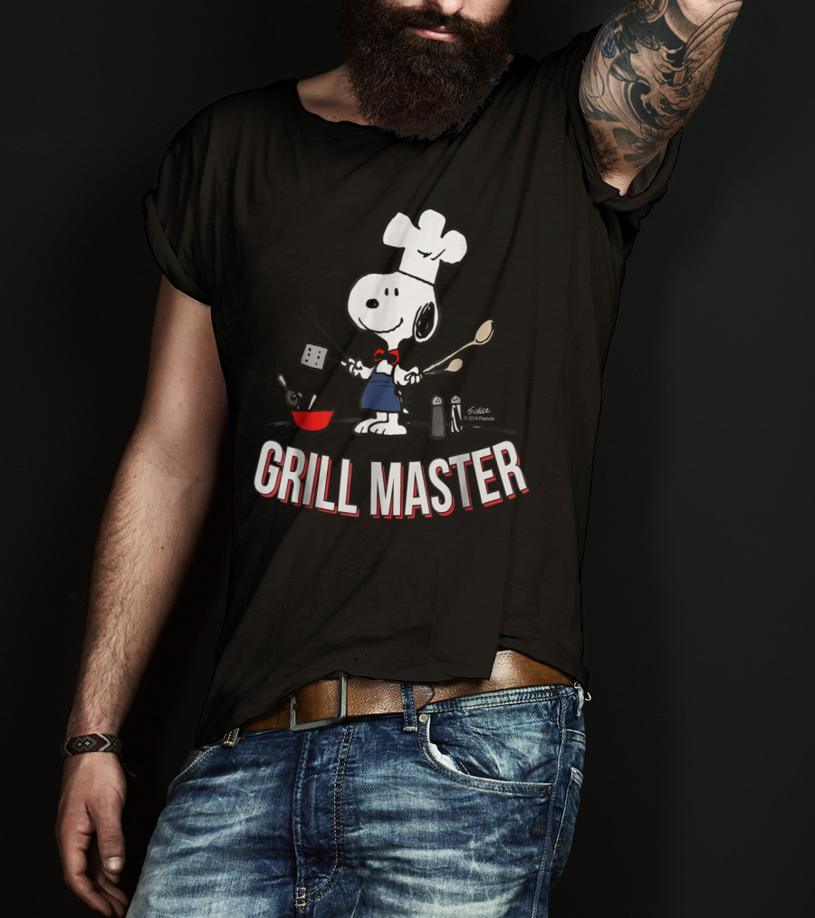 Snoopy Chef In Hat With Utensils And Grill Master Text T-Shirt