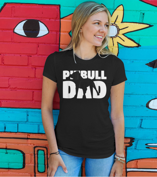Pitbull Dad Silhouette Dog Father T-Shirt