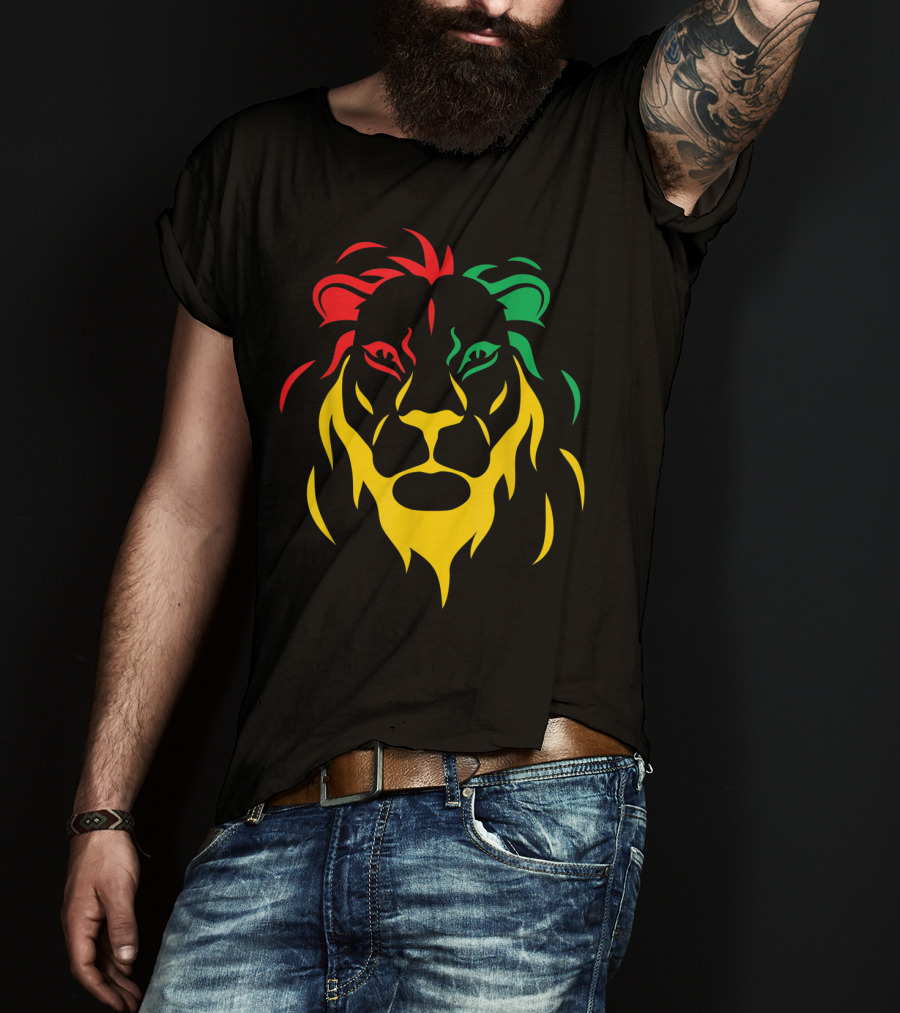 Rastafari Reggae Lion Head In Rasta Colors T-Shirt