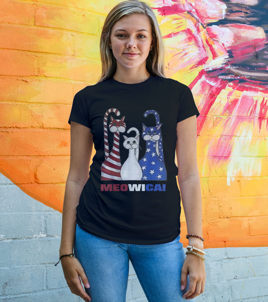 MEOWICA Red White Blue Cat American Flag Patriotic T-Shirt