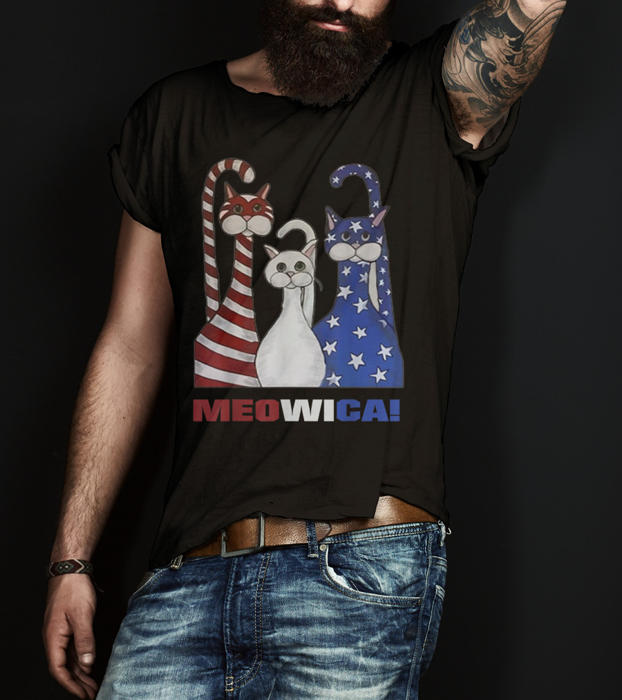 MEOWICA Red White Blue Cat American Flag Patriotic T-Shirt