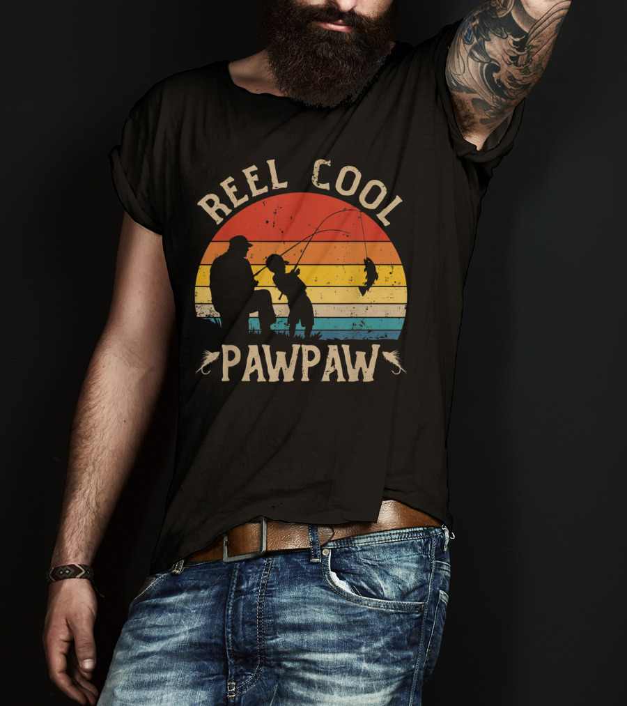 Reel Cool Pawpaw Vintage Silhouette Fishing Scene T-Shirt