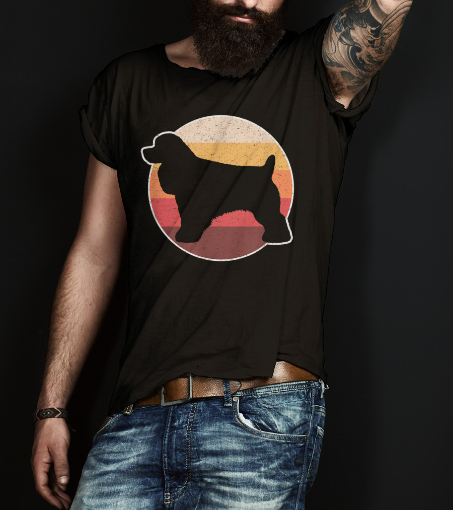 Retro Vintage Cocker Spaniel Dog Lovers Silhouette Circle Stripes T-Shirt