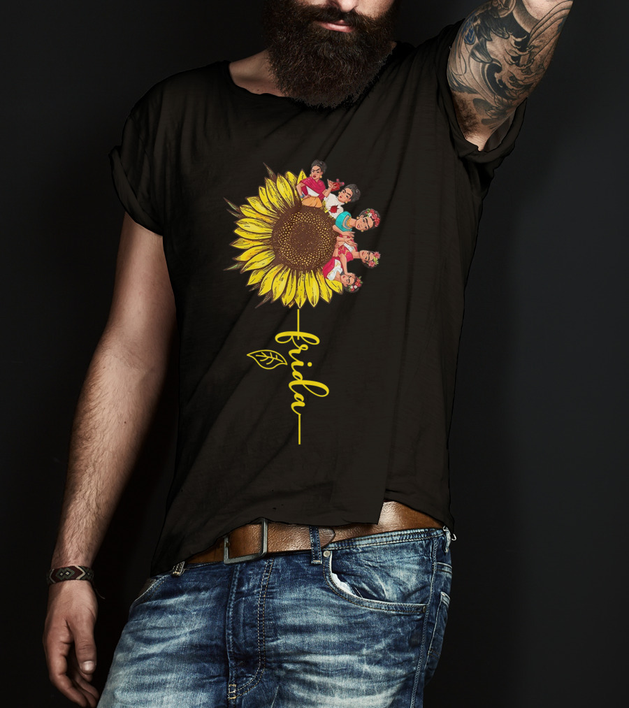 Frida Kahlo Sunflower Fusion With Colorful Floral Elements T-Shirt