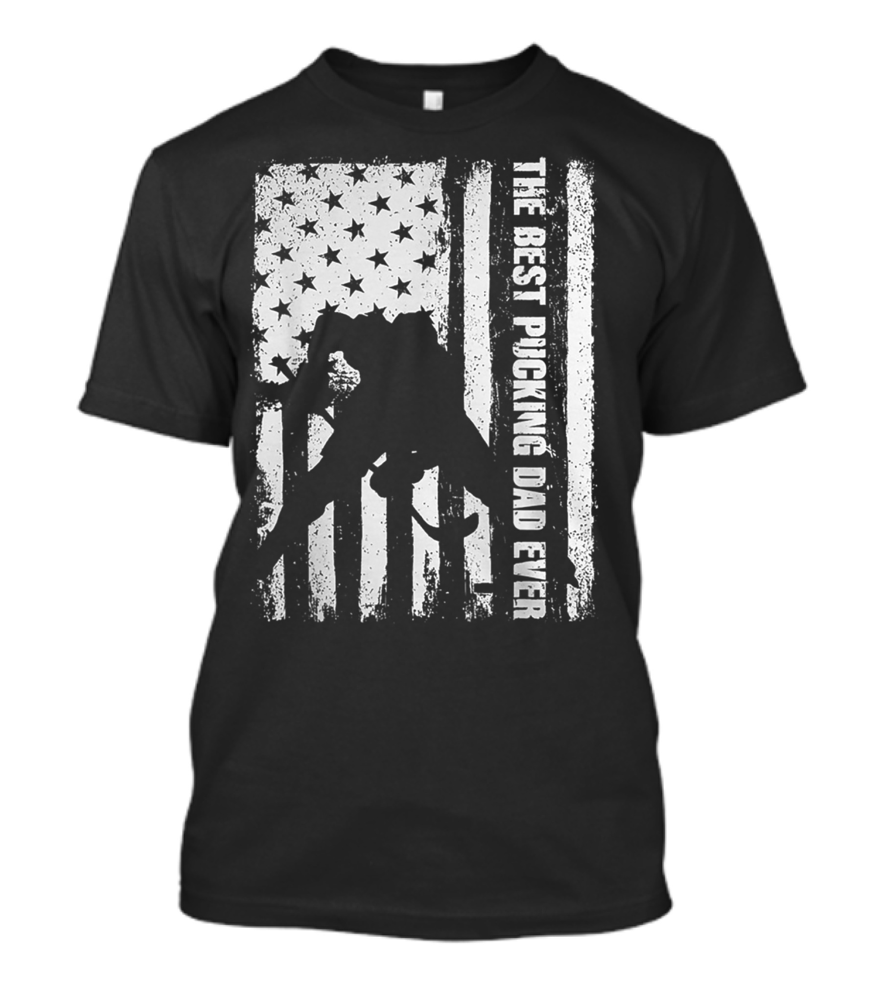 The Best Pucking Dad Ever Flag Hockey Silhouette Stars Stripes T-Shirt