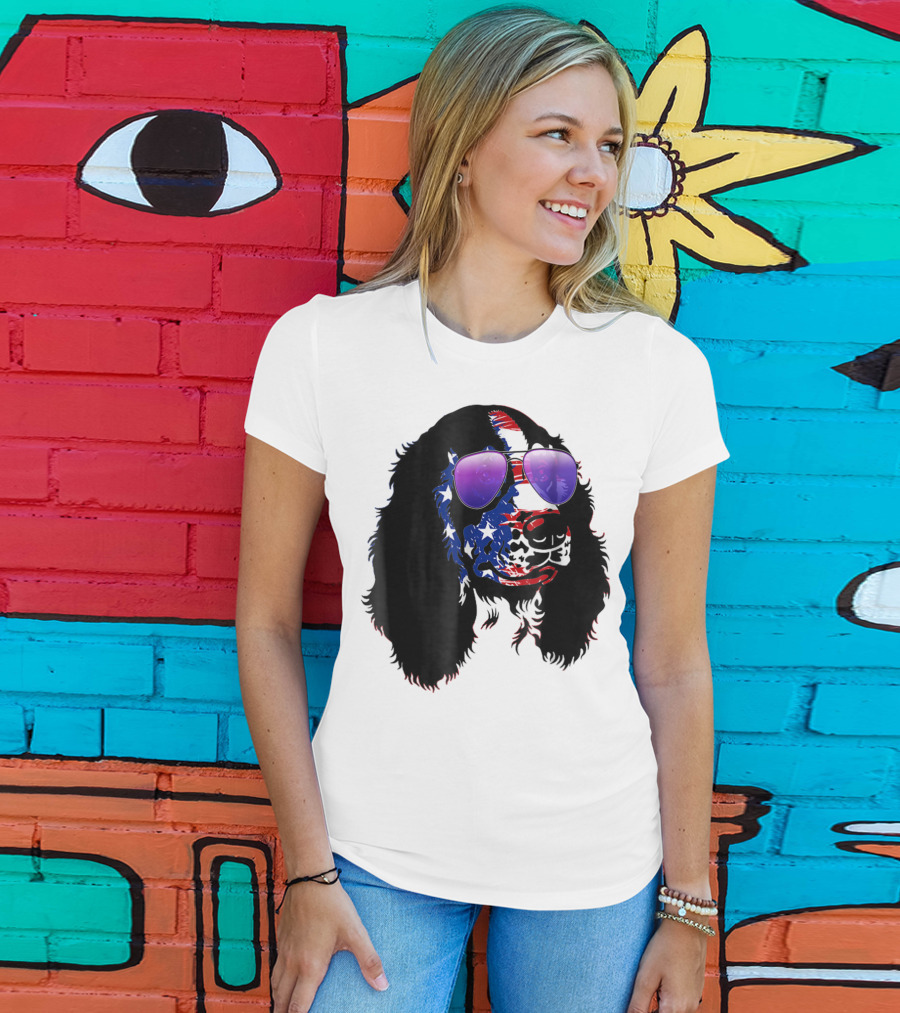 US Flag English Springer Spaniel With Sunglasses T-Shirt