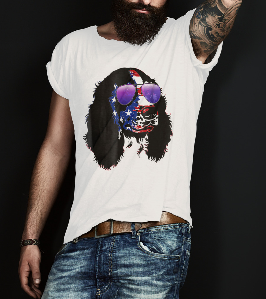 US Flag English Springer Spaniel With Sunglasses T-Shirt
