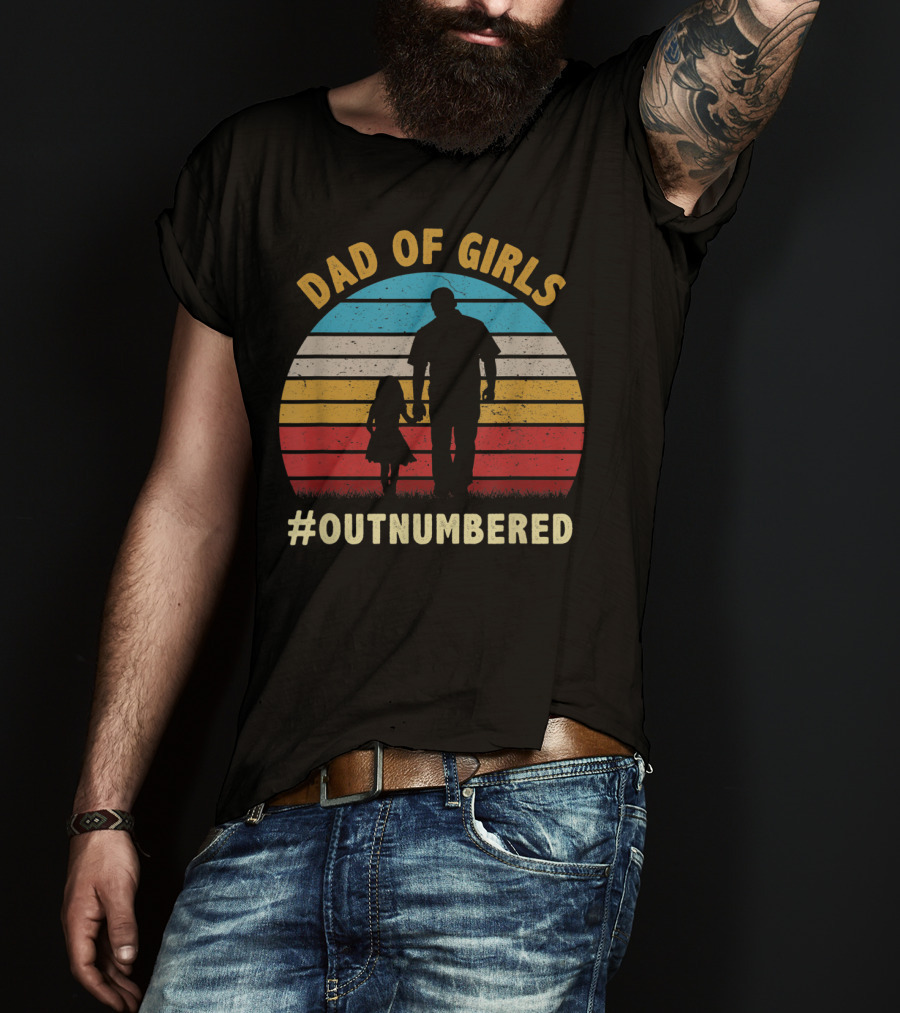 Dad Of Girls Outnumbered Sunset T-Shirt