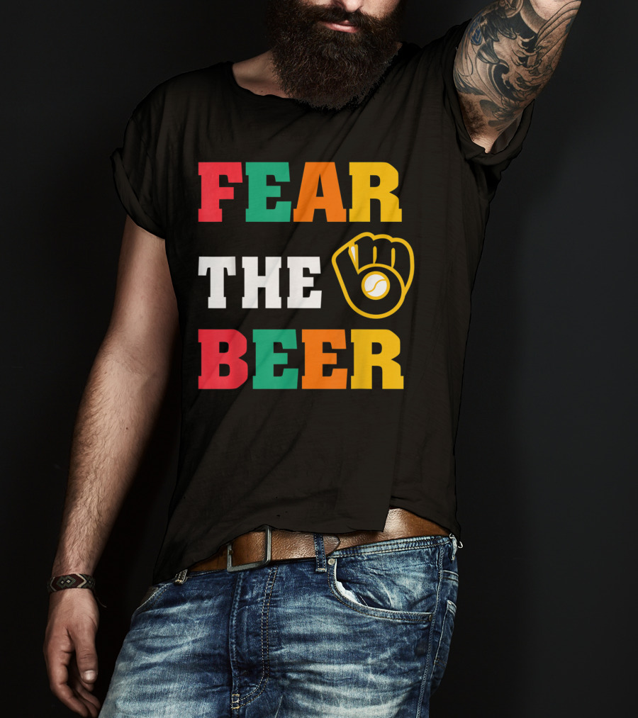 Fear The Beer Brewers Vintage Baseball Glove T-Shirt