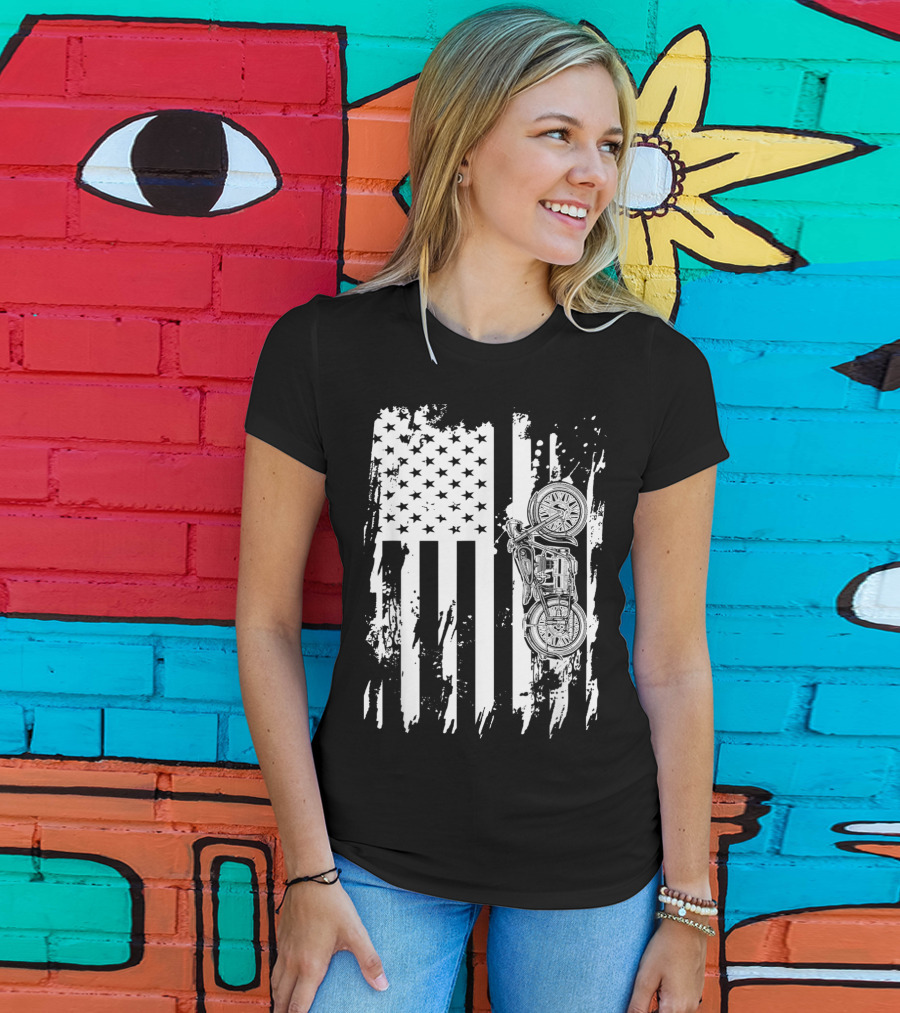 Vintage Motorcycle American Flag T-Shirt