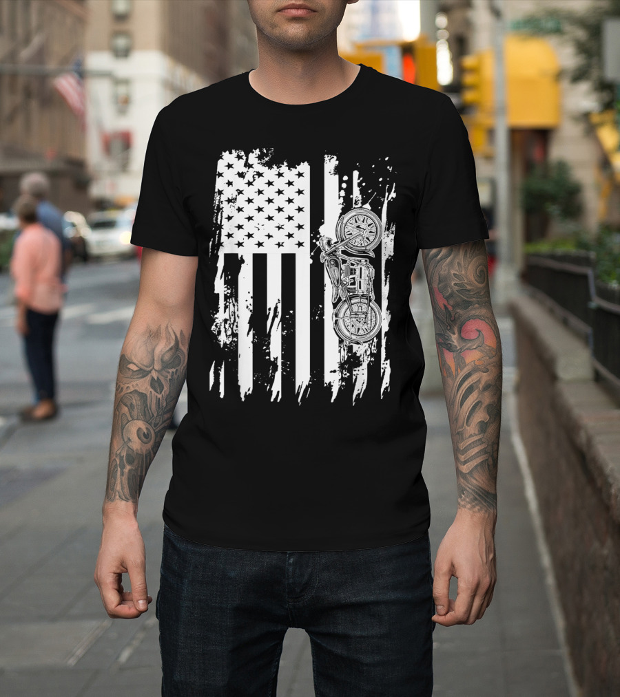 Vintage Motorcycle American Flag T-Shirt