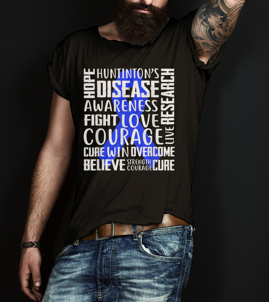 I Wear Blue For Husband Huntington's Disease Awareness Courage Hope Strength Fight Love Cure T-Shirt