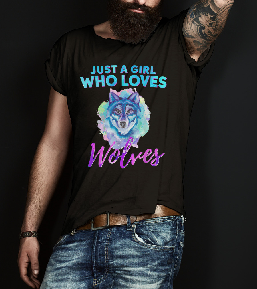Just A Girl Who Loves Wolves Watercolor Wolf Colorful T-Shirt