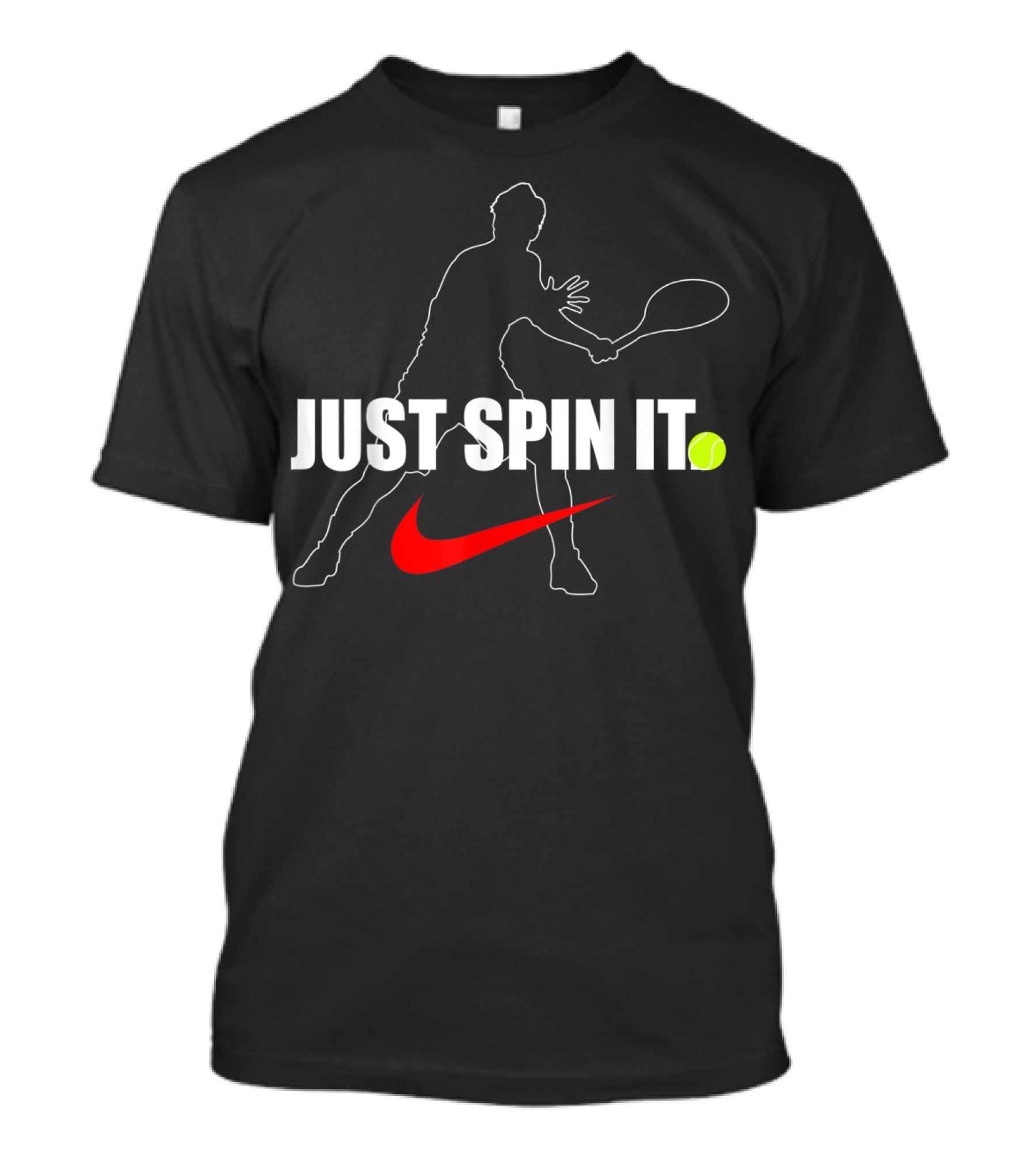 Just Spin It Funny Lawn Tennis Silhouette With Red Swoosh And Tennis Ball T-Shirt