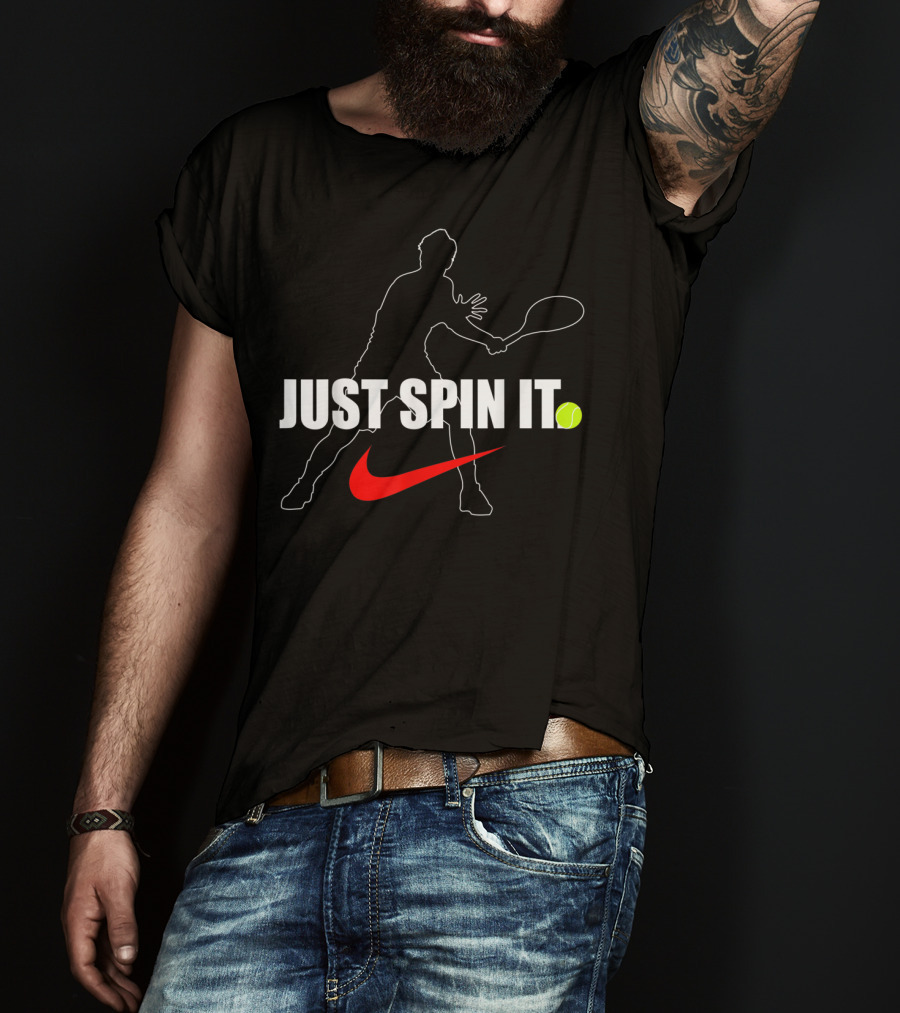 Just Spin It Funny Lawn Tennis Silhouette With Red Swoosh And Tennis Ball T-Shirt