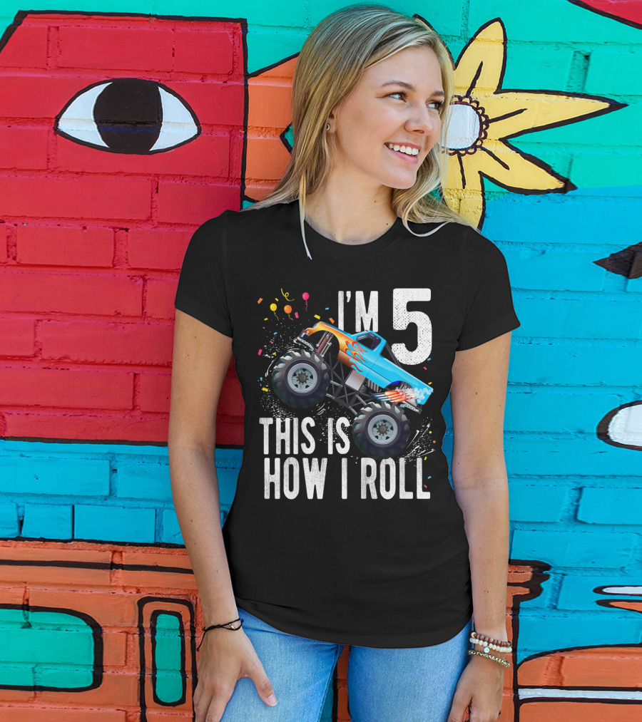 I'm 5 This Is How I Roll Monster Truck Birthday Boy 5th T-Shirt