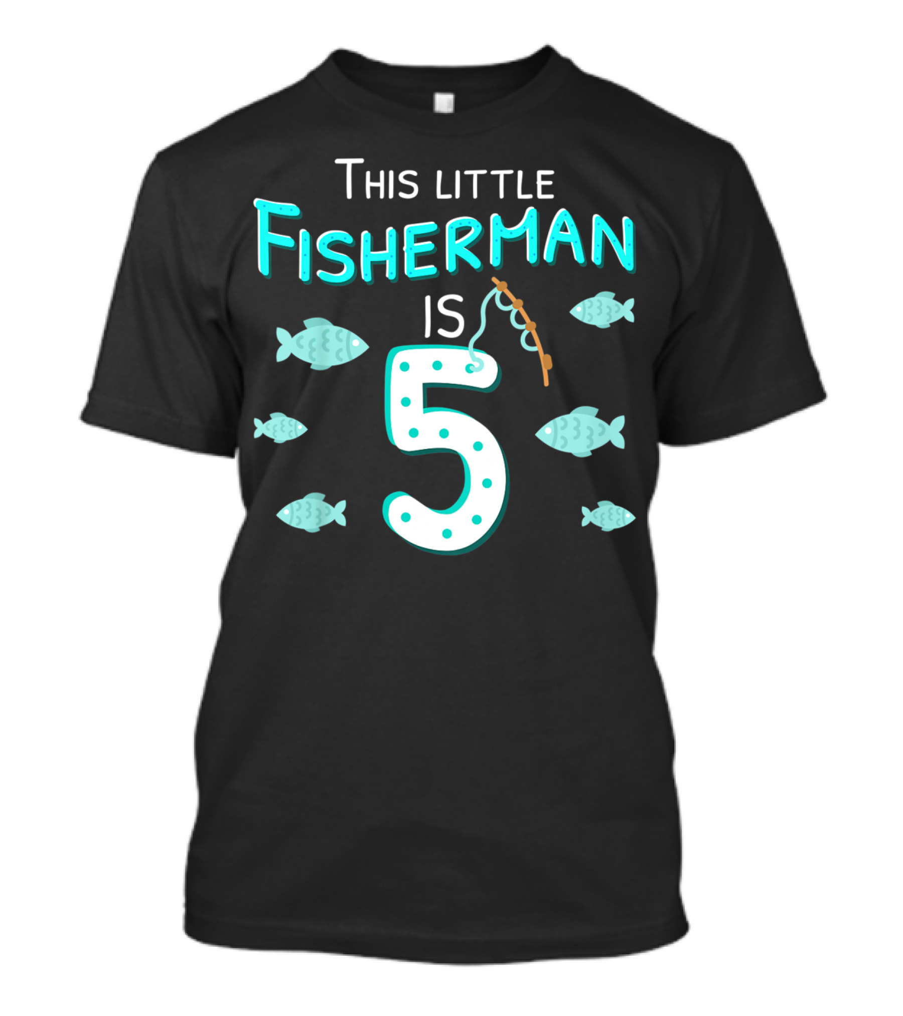 This Little Fisherman Is 5 Fishing Birthday Boys 5th T-Shirt