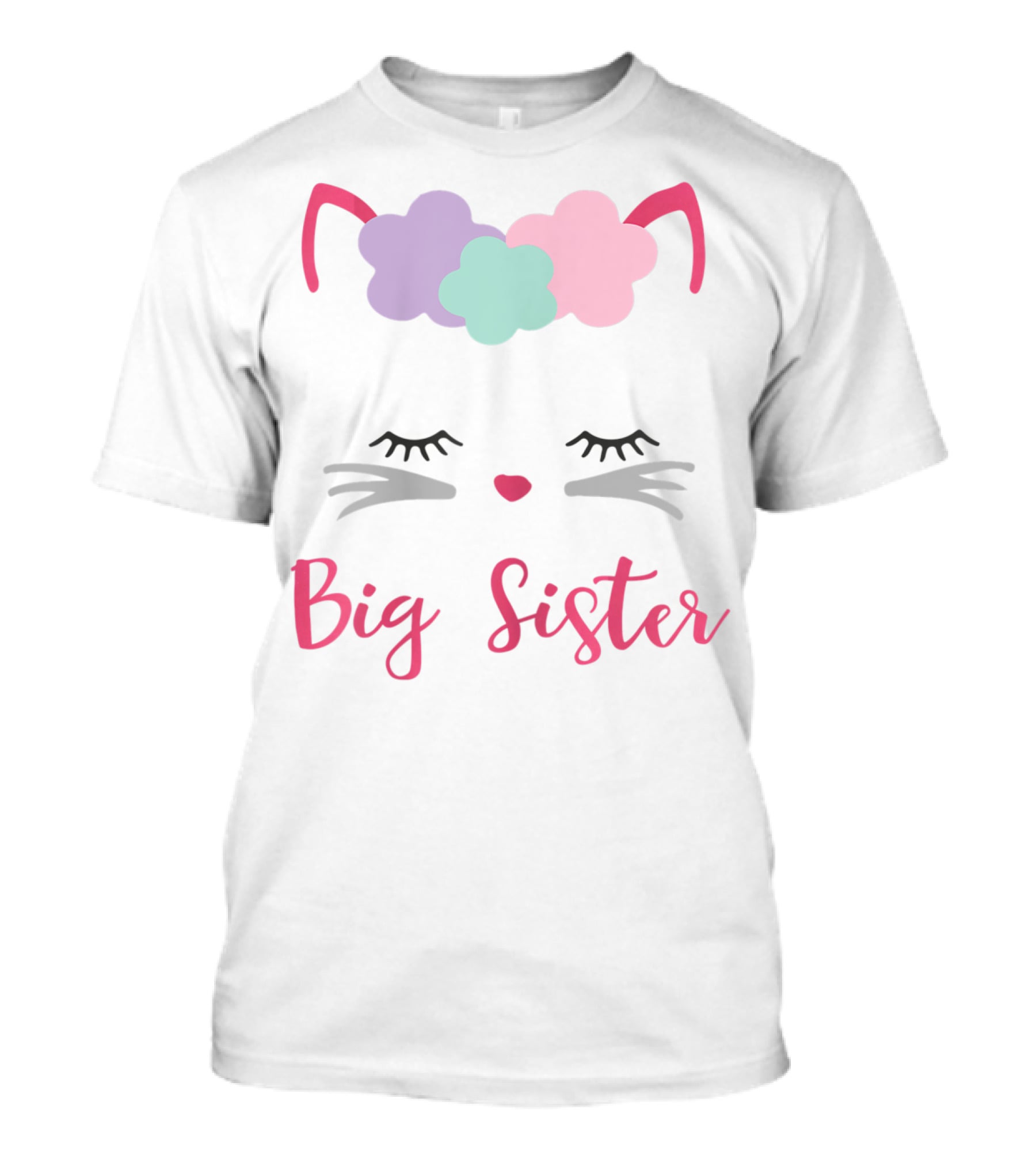 Big Sister Kitty Cat With Floral Headband T-Shirt