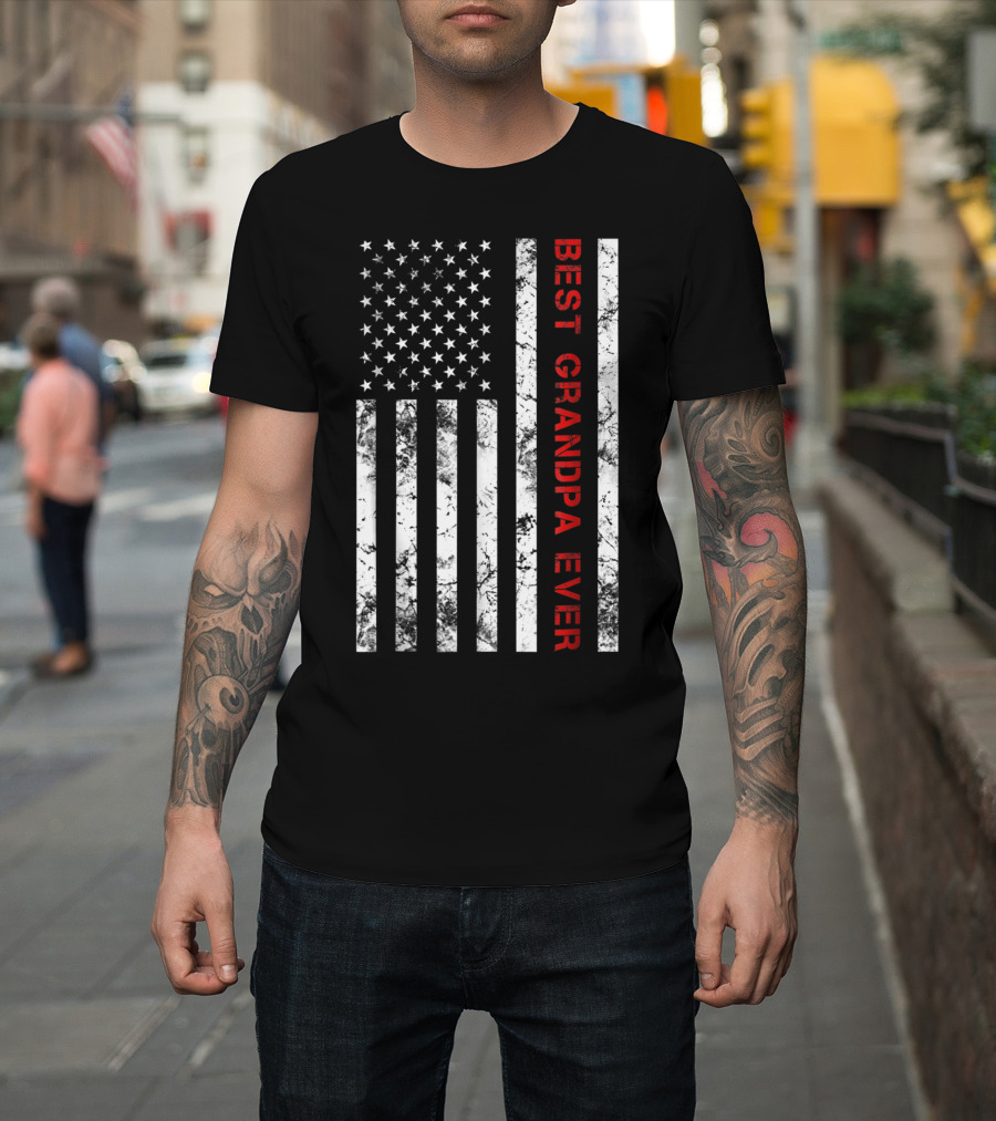 Best Grandpa Ever Grandpa American Flag T-Shirt
