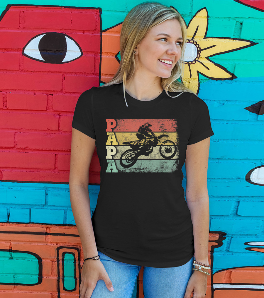 Papa Vintage Motocross Dirt Bike Dad Retro Colors T-Shirt
