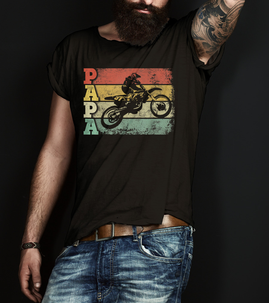 Papa Vintage Motocross Dirt Bike Dad Retro Colors T-Shirt