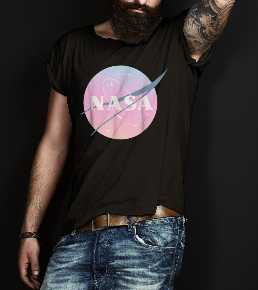 NASA Pastel Rainbow Classic Logo Pink And Blue Ombre Circle With Stars T-Shirt