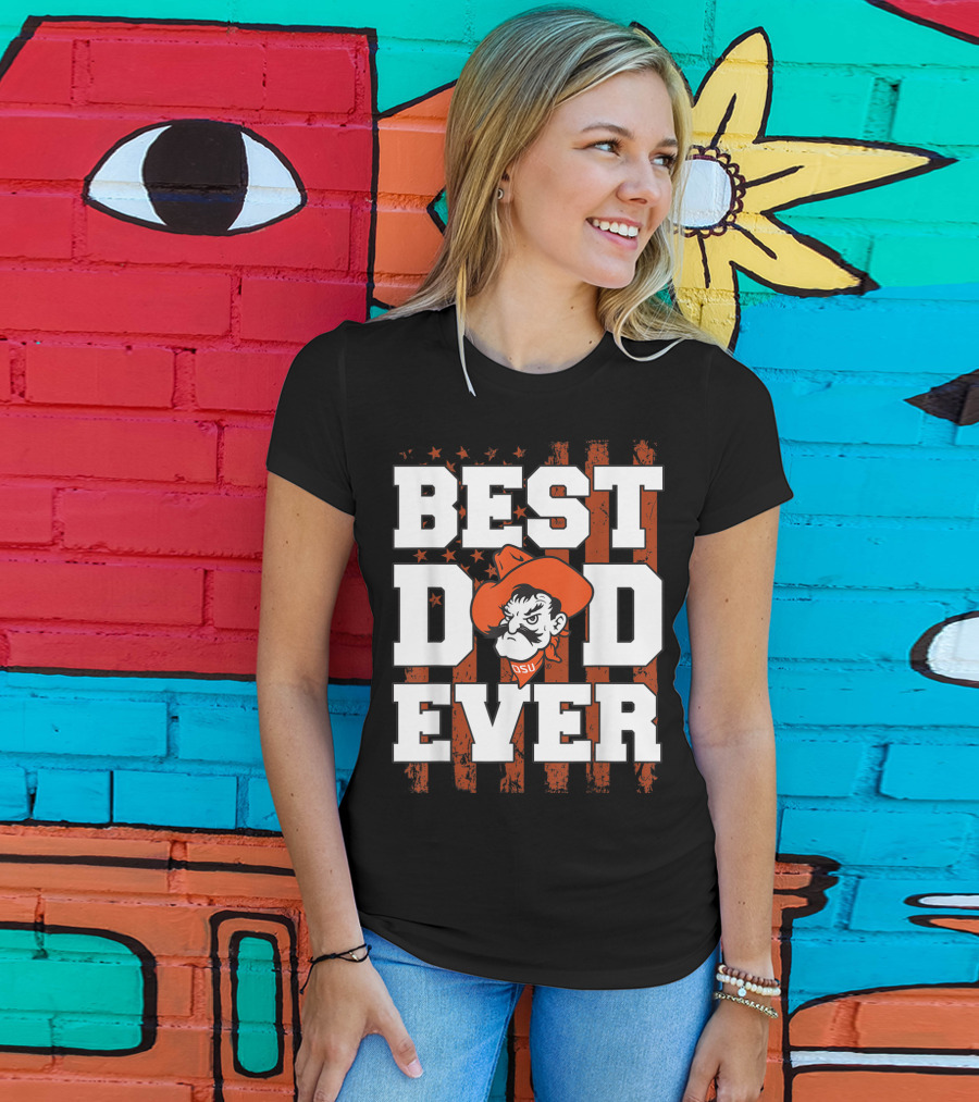 Oklahoma State Cowboys Best Dad Ever OSU Pistol Pete USA Flag T-Shirt