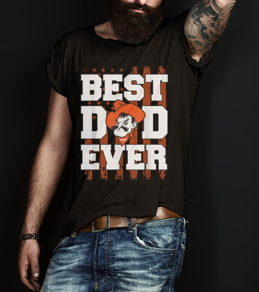 Oklahoma State Cowboys Best Dad Ever OSU Pistol Pete USA Flag T-Shirt