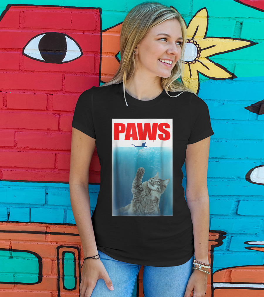 Paws Cat And Mouse Jaws Parody For Funny Cat Lover T-Shirt