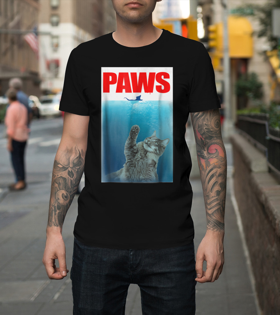 Paws Cat And Mouse Jaws Parody For Funny Cat Lover T-Shirt