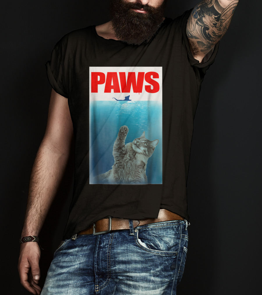 Paws Cat And Mouse Jaws Parody For Funny Cat Lover T-Shirt