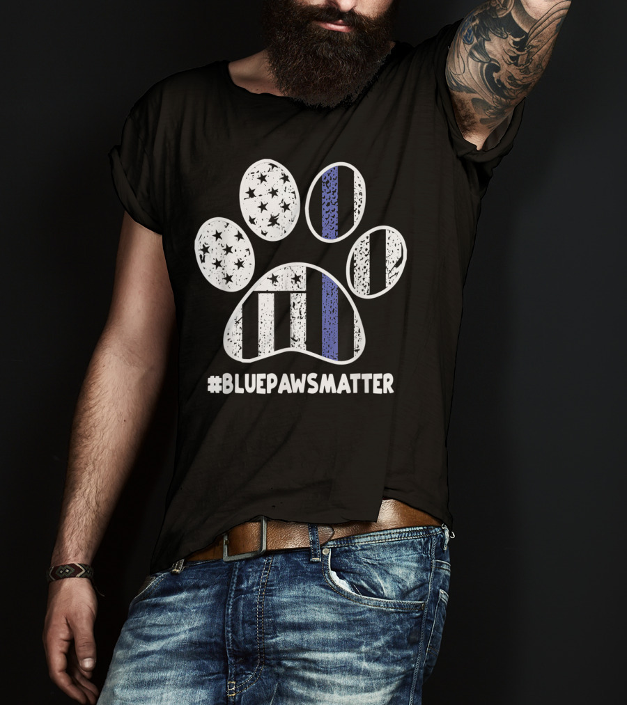 BluePawsMatter Thin Blue Line Police K9 Dog Paws T-Shirt