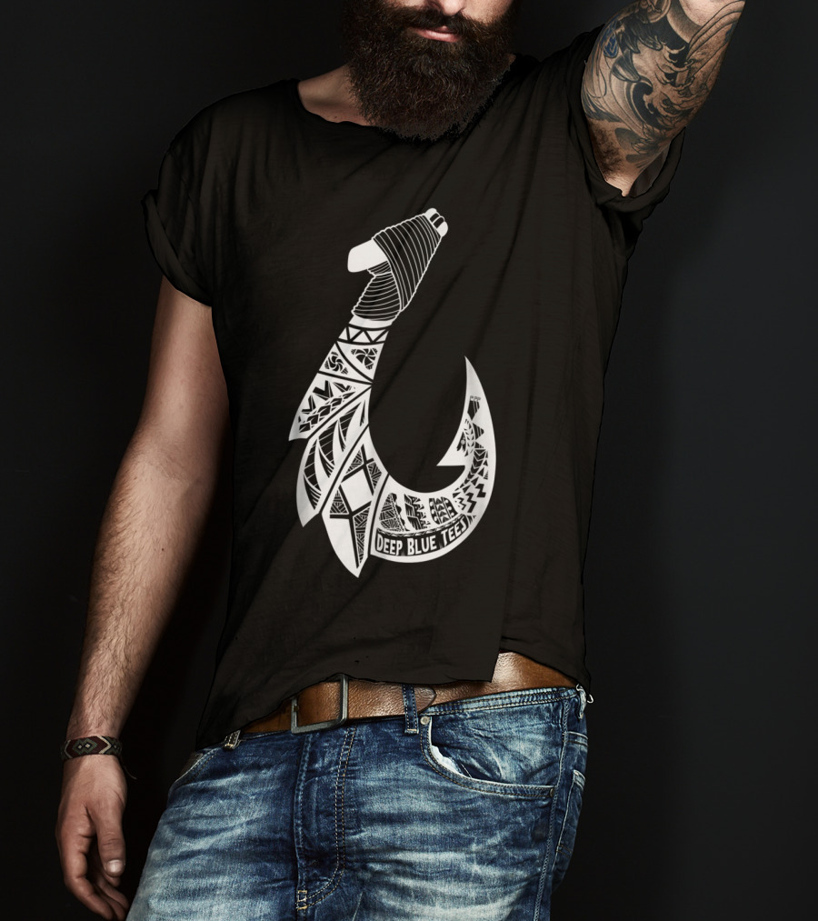Tribal Hawaiian Hook By Deep Blue T-Shirt